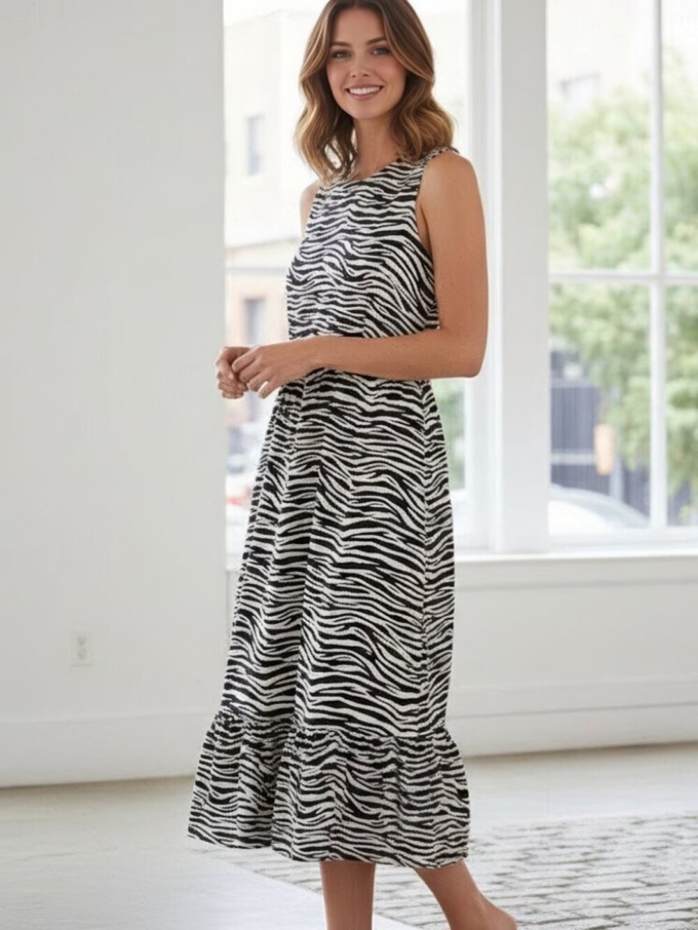 J. Crew Tiered Midi Dress Zebra Print 4 NWT
